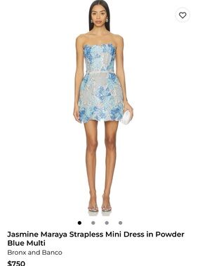Bronx and Banco Strapless Floral Lace Mini Dress in Powder Blue and Sky